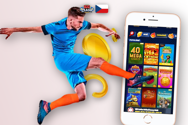 Mobilní aplikace Bigclash Casino zobrazující lobby kasina v ruce uživatele