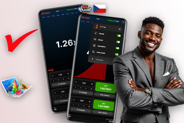 Celá herní obrazovka Aviatoru v Bigclash Casino s dual betem a historií kol