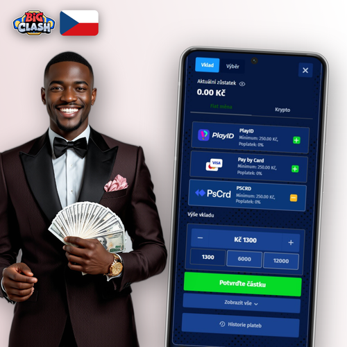 Bigclash Casino vklad – přehledná pokladna s ikonami Visa, Mastercard a krypto